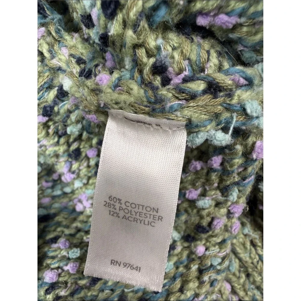 J. Jill Open Front Cardigan Sweater Green Speckled Knit Cozy Layer Women XS